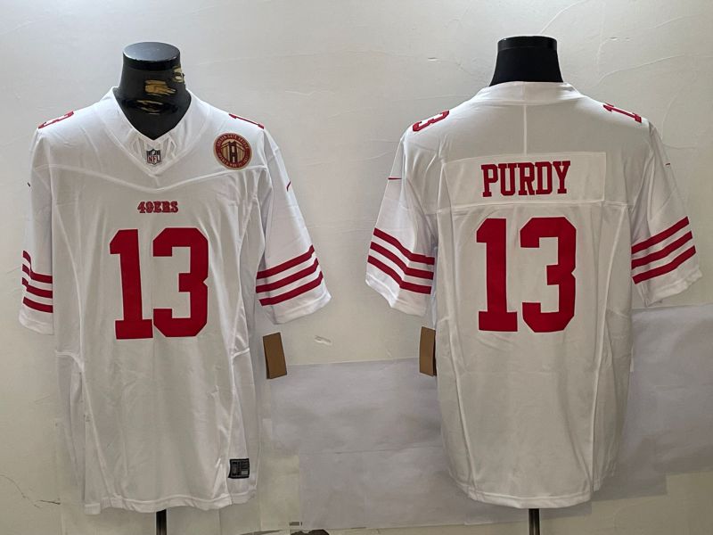 Men San Francisco 49ers 13 Purdy White Three generations 2024 Nike Vapor Limited NFL Jersey style 3